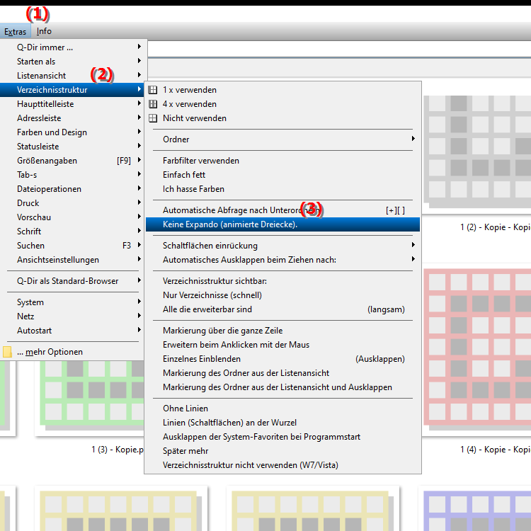 Wie kann ich im Datei Explorer Plus  und Minuszeichen verwenden und die Expando Funktion deaktivieren